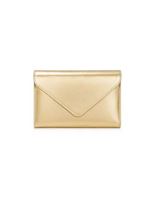 Roma - Bolsa Clutch Envelope Feminina Dourada com Corrente Dourada