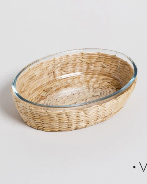 FUENTE OVALADA CON BASE MIMBRE 25cm