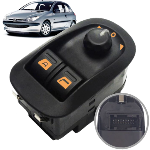 CD1692 Botão Vidro Elétrico Peugeot 206 Duplo com Comando Retrovisor - comprar online