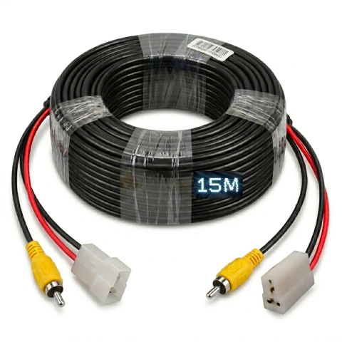 CD6364 Conector RCA Faston Cabo 15 Metros Extensão Câmera Ré Tela Monitor