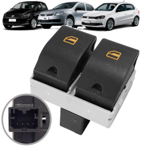 CD1699 Botão Vidro Elétrico VW Fox Polo Gol G4 G5 G6 Voyage Saveiro Duplo 2 Toques Preto - comprar online