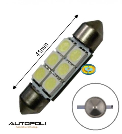 CD5207 Lâmpada Torpedo 41mm Branco 6 Leds 12V Autopoli Par - comprar online