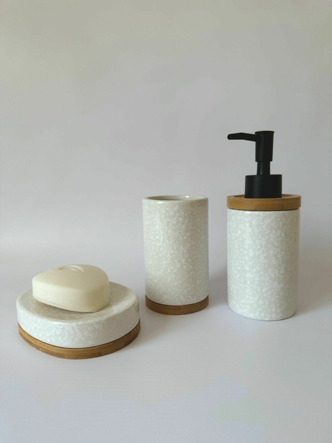 SET ACCESORIOS PARA BAÑO CERAMICA Y BAMBOO