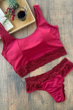 Cropped em microfibra e calcinha rendada - JC lingerie