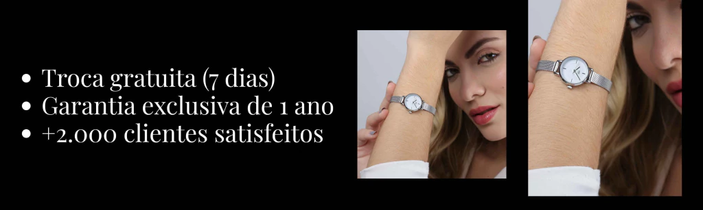 Relógio Tulipa Prata — troca gratuita, garantia 1 ano, +2.000 clientes satisfeitos