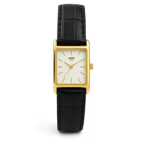 Relógio Feminino Quadrado Dourado Pulseira de Couro Preto Croco Rembrandt Gold - comprar online