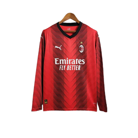 Camisa AC Milan I 23/24 manga longa - Torcedor Puma Masculina - Vermelha e preta