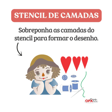 Stencil OPA 3339 - Pdbrasil Boneca de Pano - 30,5x30,5cm