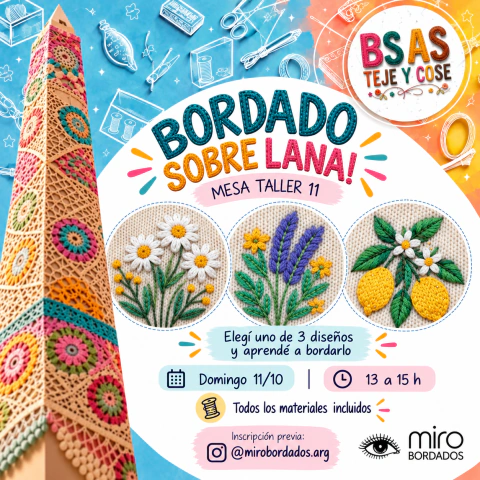 Taller intensivo BORDADO SOBRE LANA - Expo Creativa - dom 11/10 - 13hs