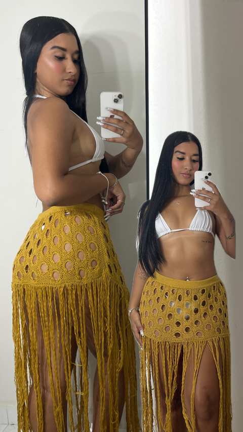 Saia em Tricô com tiras Mustarda