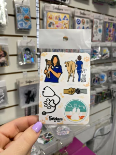 Planchita de 10x8 cm. 5 stickers de 4 cm