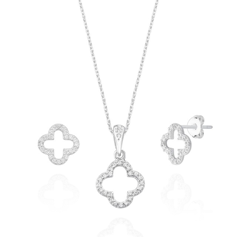 Conjunto trevo cravejado vazado