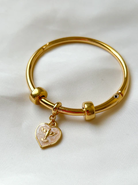Pulseira Coração Espírito Santo Ouro