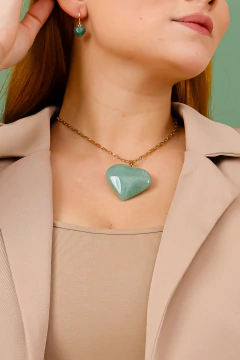 Colar Coração M Quartzo Verde - comprar online