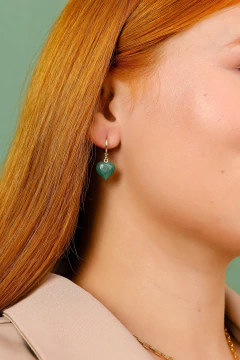 Brinco Argola Coração Quartzo Verde