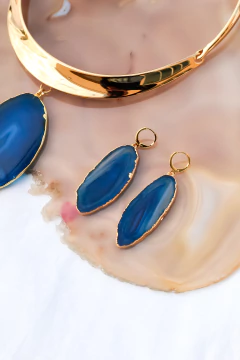 Brinco Chapa de Ágata Azul - comprar online