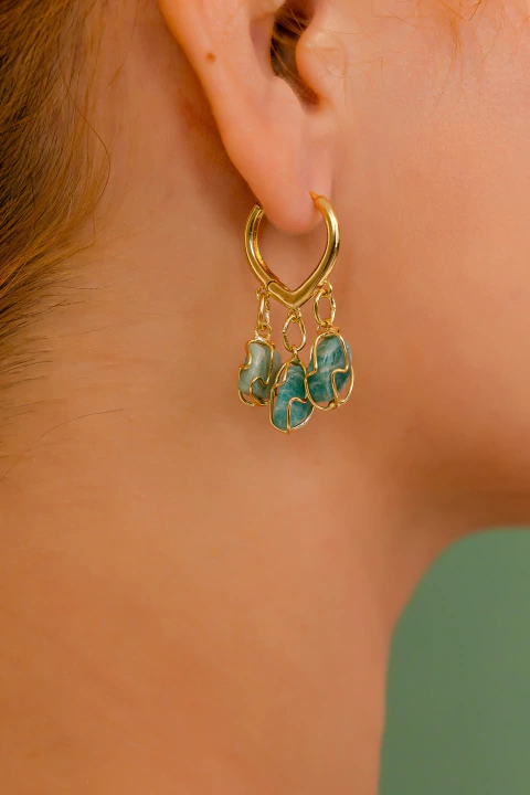 Brinco Argola Trio Cesta Amazonita