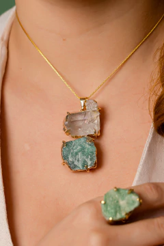 Colar Duo Drusa Cristal + Quartzo Verde