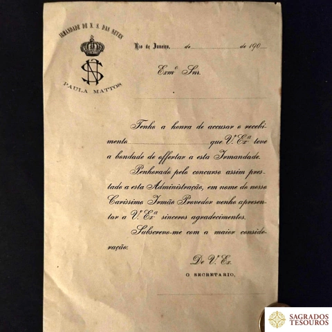 Recibo de doação à Irmandade de N. S. das Neves - Rio de Janeiro