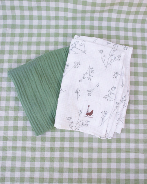 Pack Manta de Gasa - Ramitas Verdes + Gasa Verde