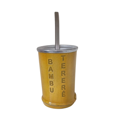 Kit Tereré Imitação Bambu Com Bomba Inox Cores Sortidas