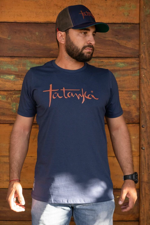 Camiseta Masculina Tatanka azul marinho silk em alto relevo ocre REF 250 - comprar online