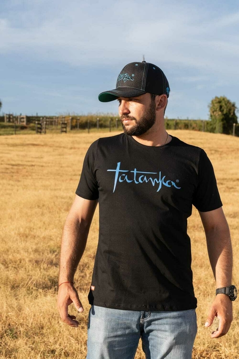 Camiseta Masculina Tatanka preta silk em alto relevo azul REF278 - comprar online