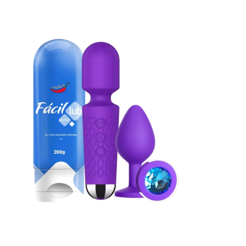 kit lubrificante fácil lub, varinha mágica mini e plug anal