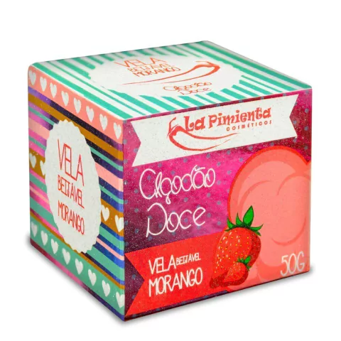 Vela de massagem beijável sabor Algodão Doce Morango - La Pimienta
