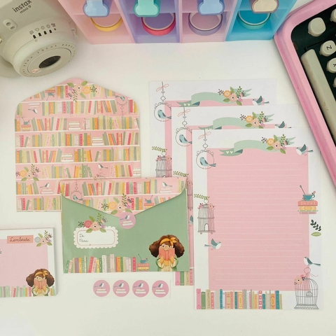 Kit Papeis de Carta com envelope La Palomita - Amor por livros