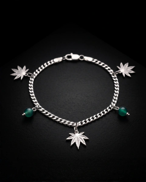 Pulseira Cannabis Prata | Jardim Verde