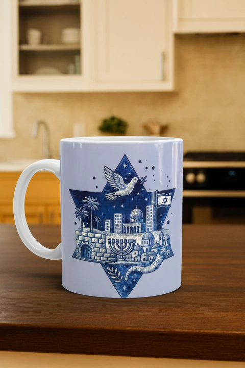 Caneca em Porcelana, alta qualidade com imagem da Estrela de Davi - Arte Exclusiva da Cidade de Jerusalém - comprar online