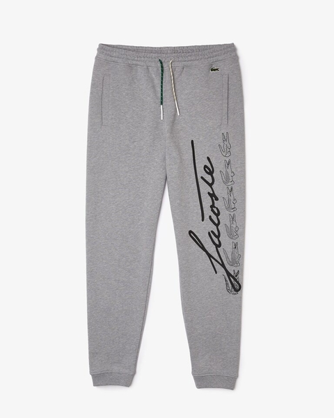 Calça lacoste em fleece de algodão com assinatura e estampa com crocodilo ( cinza )