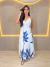 VESTIDO LONGO COM ESTAMPA DE FOLHAGENS