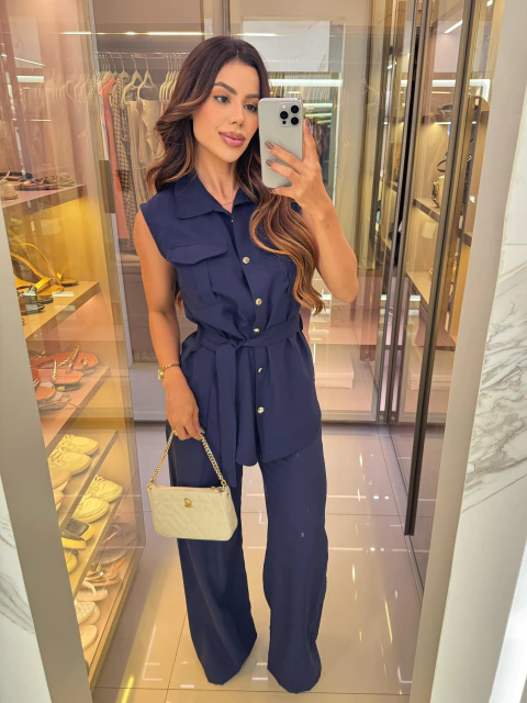 Conjunto Max Colete c/Fita e Botões+Calça Pantalona - comprar online