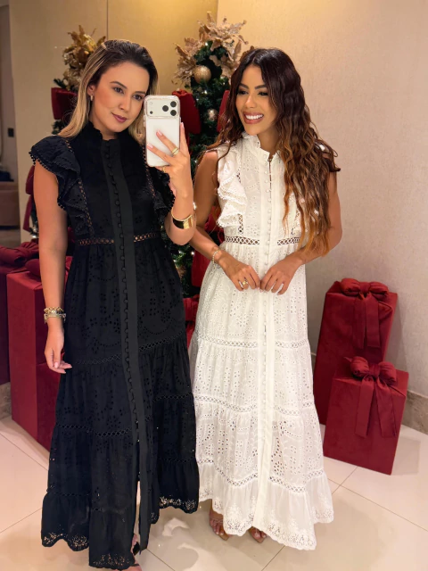 Vestido em Guipir Longo Manguinha c/Babadinhos - comprar online