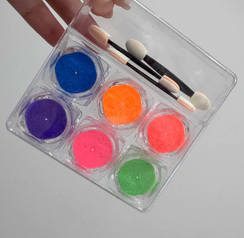 Pigmento neón con micro glitter + 3 aplicadores doble punta