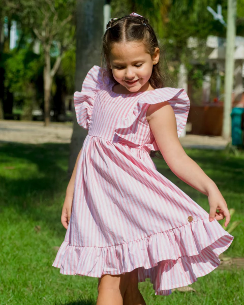 Vestido Babado Capri Rosa - comprar online