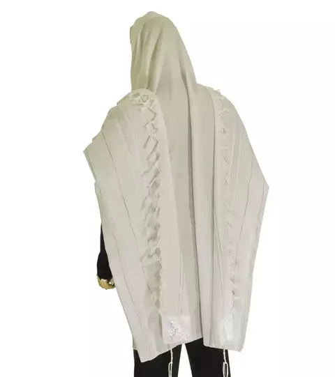 Talit Gadol Tela Acrílica Blanco con Plateado - comprar online