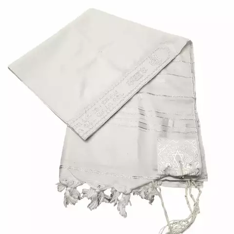 Talit Angosto Tela Acrílica Blanco con plateado - comprar online