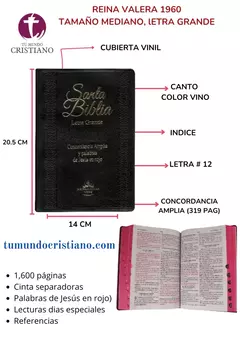 Biblia Reina Valera 1960 Mediana, Letra Grande Vinil Negro [RVR052CLGPJRTI]