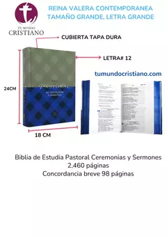 Biblia de Estudio Pastoral Ceremonias y Sermones RVC Grande Letra Grande 12 puntos Tapa Dura Azul-Gris [RVC083cLGPJR]