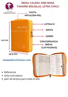 Biblia Reina Valera 1960 Tamaño Bolsillo Letra Mediana Imitación Piel Naranja [RVR025cZTI]