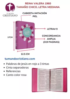 Biblia Reina Valera 1960 Bolsillo, Letra Mediana 9 puntos Imitación Piel Rosa Flor [RVR045CLGPJR]
