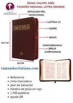 Biblia Reina Valera 1960 Mediana Letra Grande Imitación Piel Vino Tinto Código QR [RVR055cZTILGaPJR]