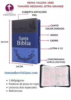 BIBLIA RVR056CLGPJRTIZ GRIS-AZUL MARINO CON CIERRE E INDICE