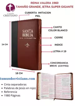 BIBLIA LETRA SUPER GIGANTE 19 PUNTOS CON ZIPER TAPA MARRON CON NEGRO