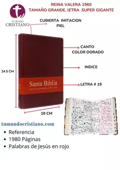 BIBLIA LETRA SUPER GIGANTE 19 PUNTOS CON ZIPER TAPA MARRON RVR086cLSGiTIPJR