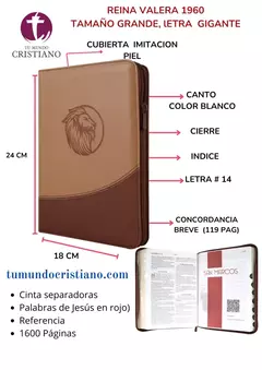 Biblia Reina Valera 1960 Grande Letra Gigante Imitación Piel Beige Café León Código QR [RVR086cZTILGiPJR]