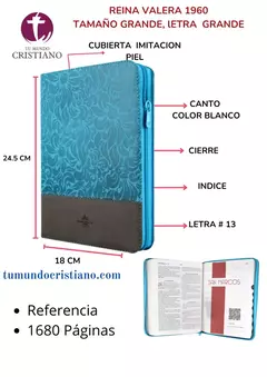 Biblia Reina Valera 1960 Grande Letra Gigante Imitación Piel Azul Gris Código QR [RVR086cZTILGiPJR